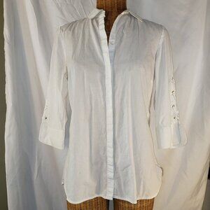 Chico's White 3/4 Sleeves with Lace-up & Grommet Design Blouse - Chico's 0